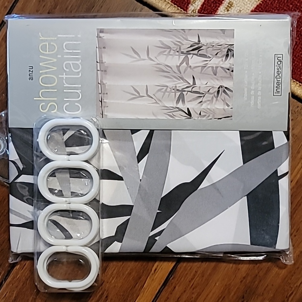 Shower curtain.  Black,  gray, and white. 72" x 72"